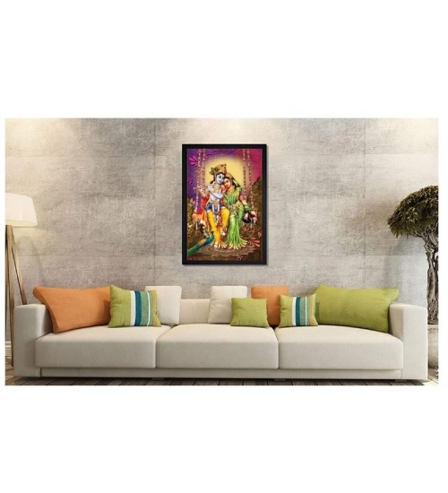Radha Krishna Painting with Synthetic Photo Frame (Multicolor)
