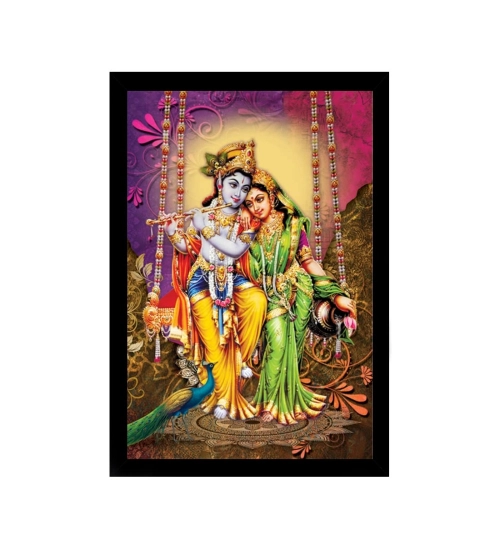 Radha Krishna Painting with Synthetic Photo Frame (Multicolor)