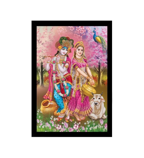 Radha Krishna Painting with Synthetic Photo Frame (Multicolor)