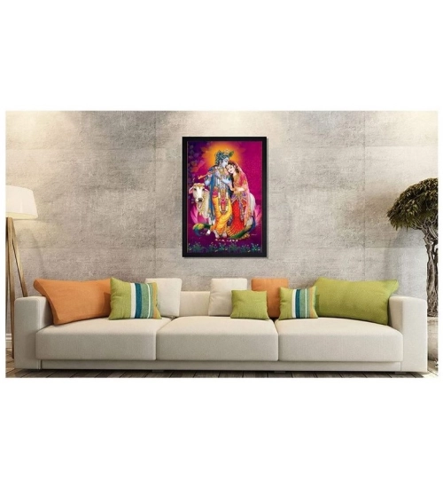 Radha Krishna Painting with Synthetic Photo Frame (Multicolor)