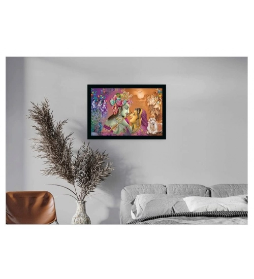 Radha Krishna Painting with Synthetic Photo Frame (Multicolor)