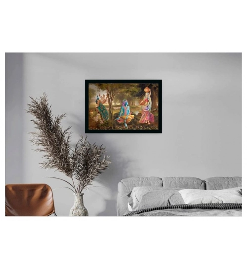 Radha Krishna Painting with Synthetic Photo Frame (Multicolor)