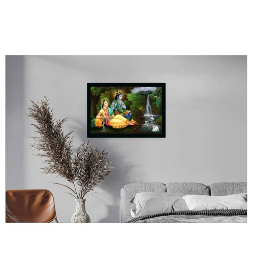 Radha Krishna Painting with Synthetic Photo Frame (Multicolor)