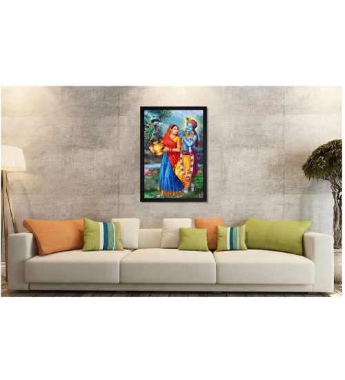 Radha Krishna Painting with Synthetic Photo Frame (Multicolor)