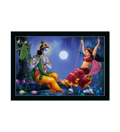 Radha Krishna Painting with Synthetic Photo Frame (Multicolor)