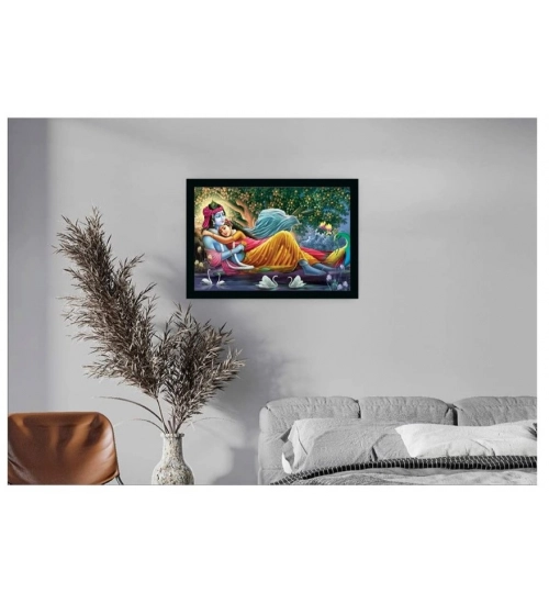 Radha Krishna Painting with Synthetic Photo Frame (Multicolor)