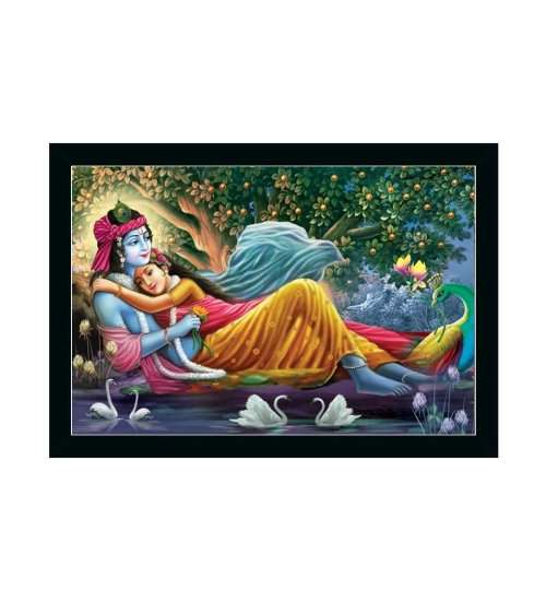 Radha Krishna Painting with Synthetic Photo Frame (Multicolor)