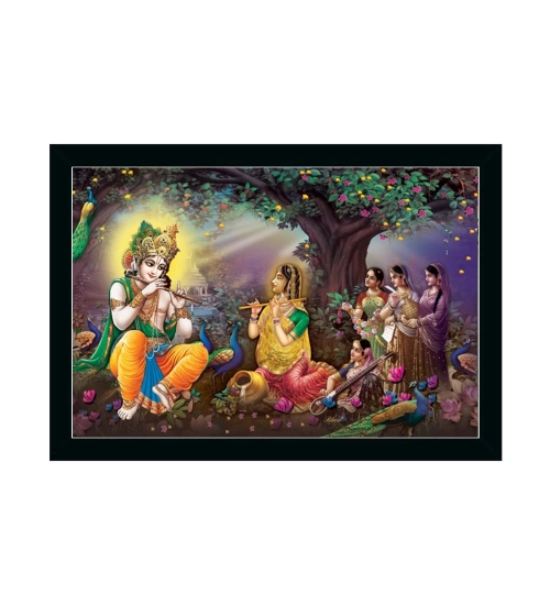 Radha Krishna Painting with Synthetic Photo Frame (Multicolor)