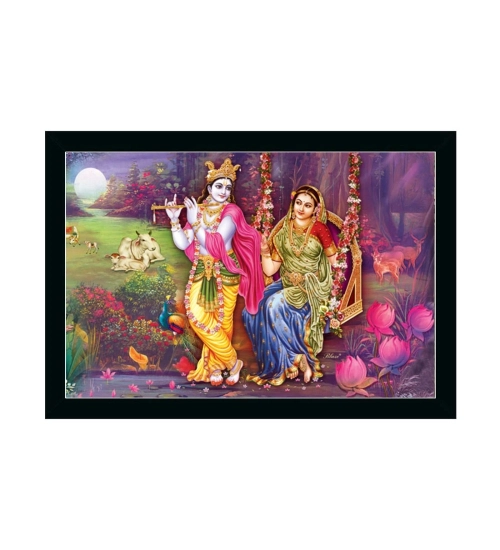 Radha Krishna Painting with Synthetic Photo Frame (Multicolor)