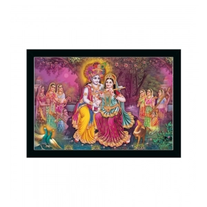 Generic Radha Krishna Painting with Synthetic Photo Frame (Multicolor)