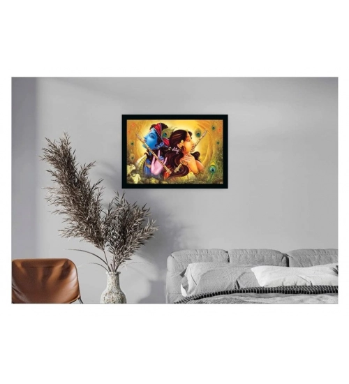 Radha Krishna Painting with Synthetic Photo Frame (Multicolor)