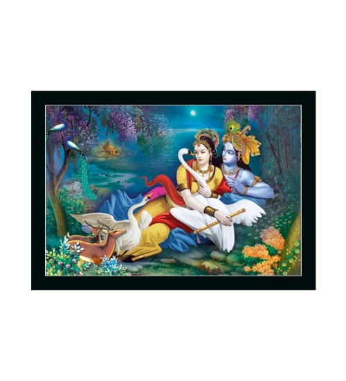Radha Krishna Painting with Synthetic Photo Frame (Multicolor)