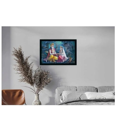 Radha Krishna Painting with Synthetic Photo Frame (Multicolor)