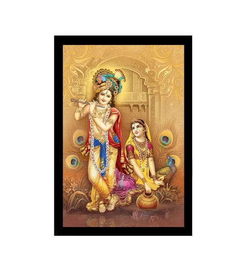Radha Krishna Painting with Synthetic Photo Frame (Multicolor)