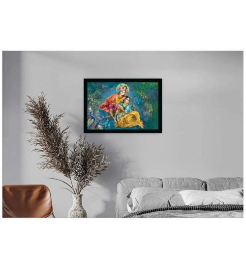 Radha Krishna Painting with Synthetic Photo Frame (Multicolor)