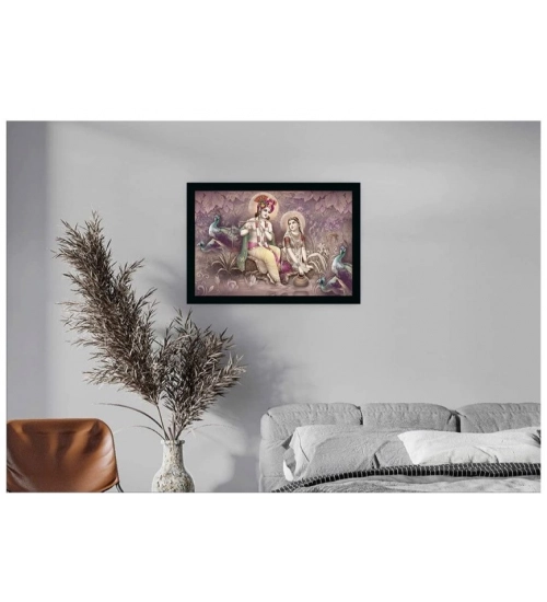 Radha Krishna Painting with Synthetic Photo Frame (Multicolor)
