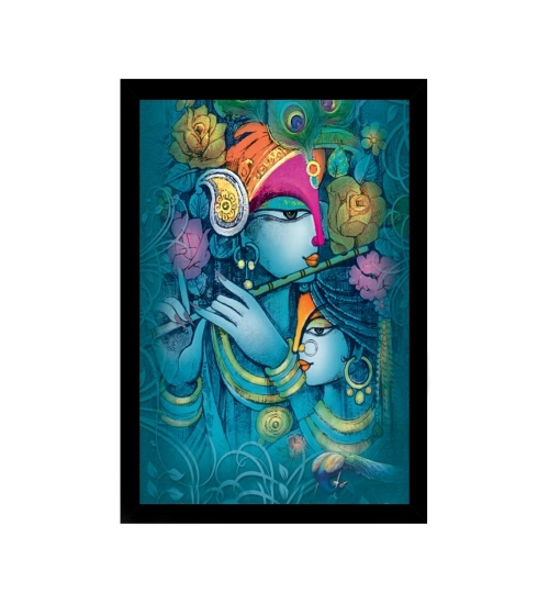 Radha Krishna Painting with Synthetic Photo Frame (Multicolor)