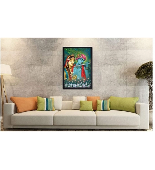 Radha Krishna Painting with Synthetic Photo Frame (Multicolor)