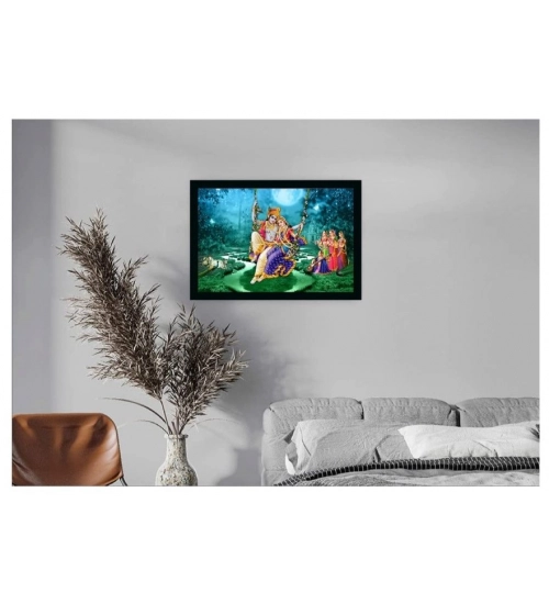 Radha Krishna Painting with Synthetic Photo Frame (Multicolor)