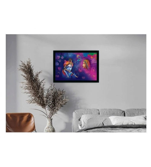 Radha Krishna Painting with Synthetic Photo Frame (Multicolor)