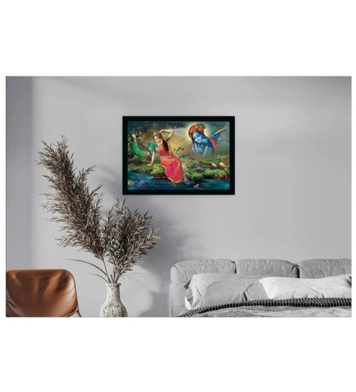 Radha Krishna Painting with Synthetic Photo Frame (Multicolor)