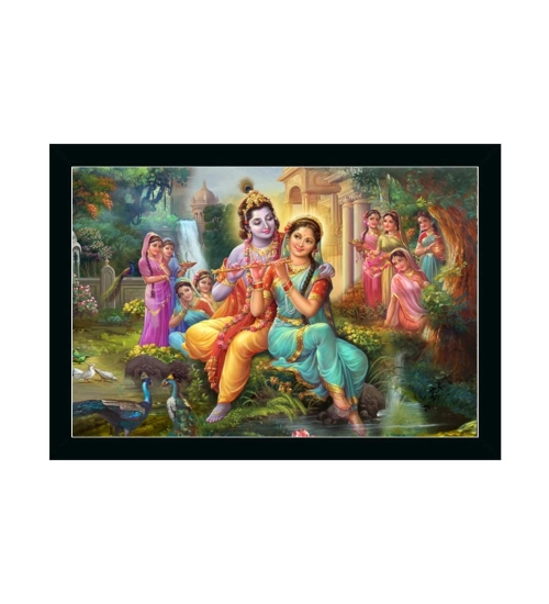 Radha Krishna Painting with Synthetic Photo Frame (Multicolor)