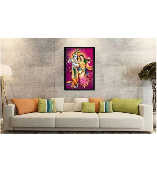 Radha Krishna Painting with Synthetic Photo Frame (Multicolor)