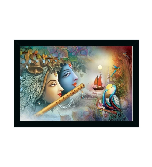 Radha Krishna Painting with Synthetic Photo Frame (Multicolor)