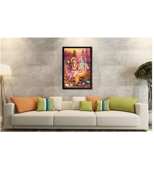Radha Krishna Painting with Synthetic Photo Frame (Multicolor)