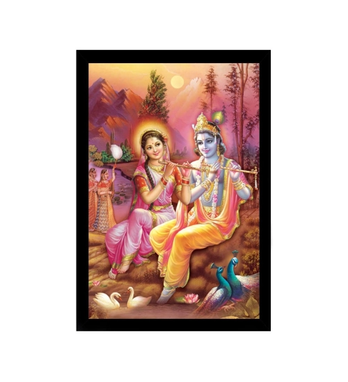Radha Krishna Painting with Synthetic Photo Frame (Multicolor)