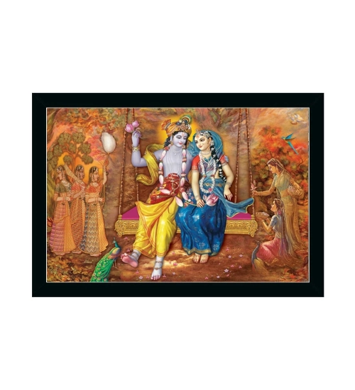 Radha Krishna Painting with Synthetic Photo Frame (Multicolor)