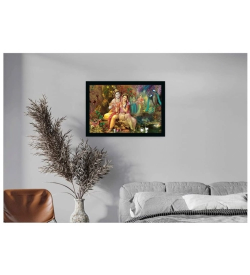 Radha Krishna Painting with Synthetic Photo Frame (Multicolor)