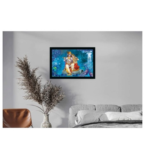 Radha Krishna Painting with Synthetic Photo Frame (Multicolor)
