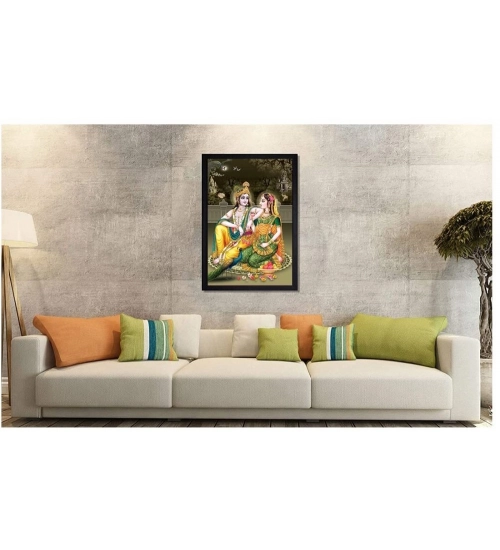 Radha Krishna Painting with Synthetic Photo Frame (Multicolor)