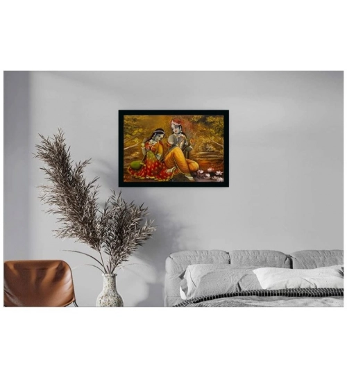 Radha Krishna Painting with Synthetic Photo Frame (Multicolor)