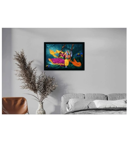 Radha Krishna Painting with Synthetic Photo Frame (Multicolor)
