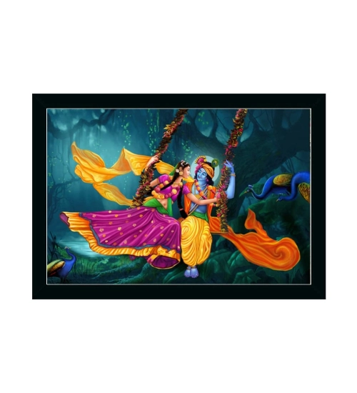 Radha Krishna Painting with Synthetic Photo Frame (Multicolor)