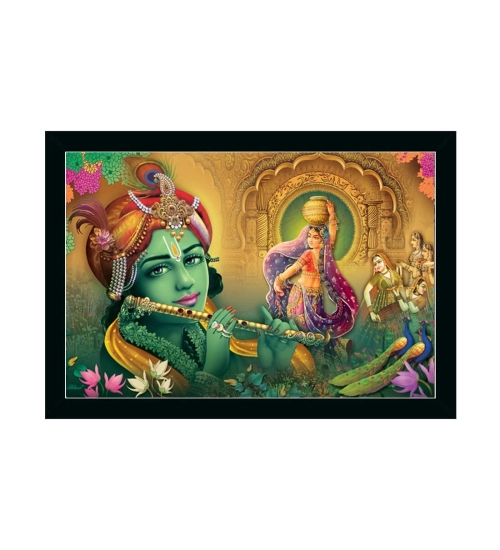 Radha Krishna Painting with Synthetic Photo Frame (Multicolor)