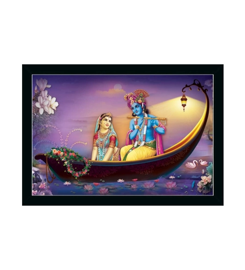 Radha Krishna Painting with Synthetic Photo Frame (Multicolor)