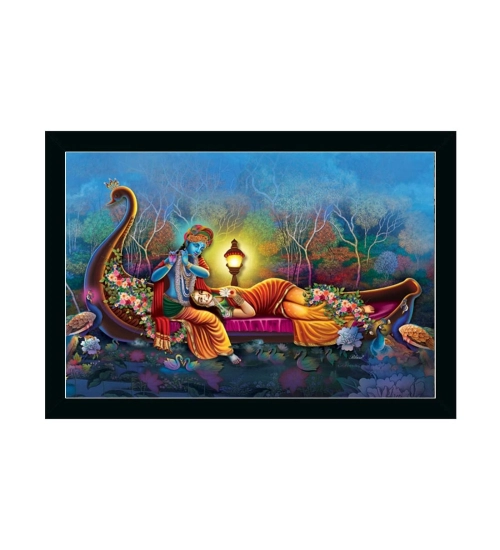 Radha Krishna Painting with Synthetic Photo Frame (Multicolor)