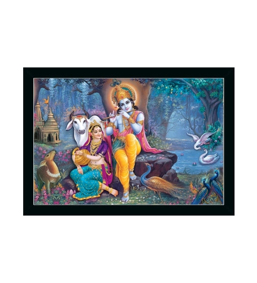 Radha Krishna Painting with Synthetic Photo Frame (Multicolor)