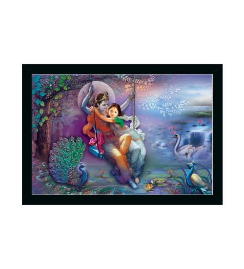 Radha Krishna Painting with Synthetic Photo Frame (Multicolor)