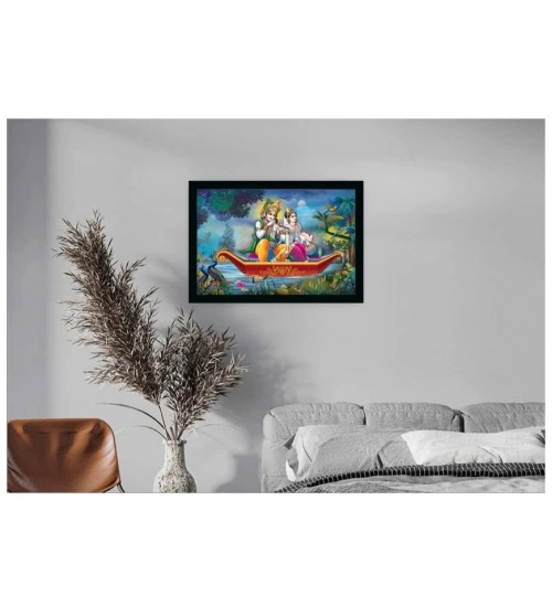 Radha Krishna Painting with Synthetic Photo Frame (Multicolor)