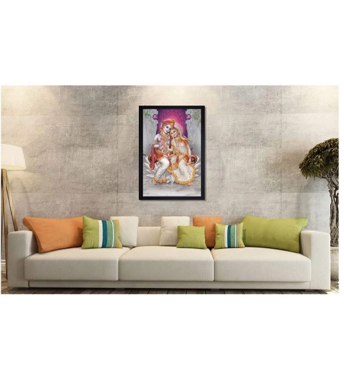 Radha Krishna Painting with Synthetic Photo Frame (Multicolor)