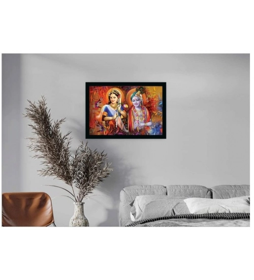 Radha Krishna Painting with Synthetic Photo Frame (Multicolor)