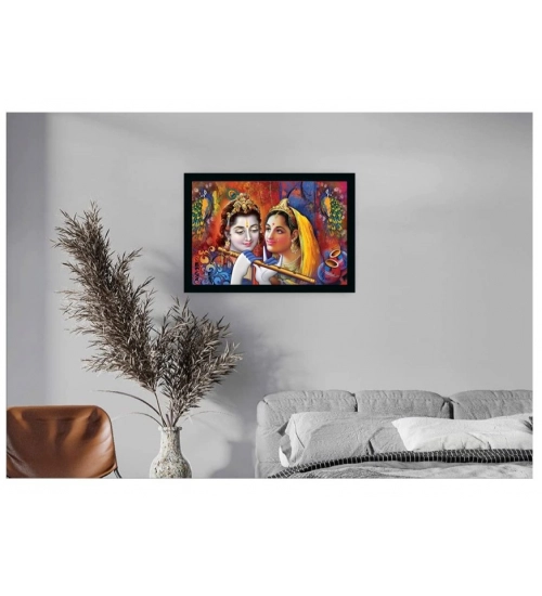 Radha Krishna Painting with Synthetic Photo Frame (Multicolor)