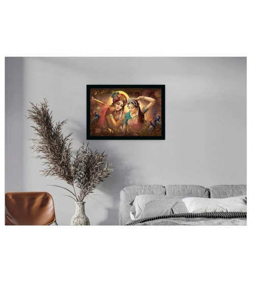 Radha Krishna Painting with Synthetic Photo Frame (Multicolor)