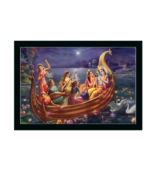 Radha Krishna Painting with Synthetic Photo Frame (Multicolor)