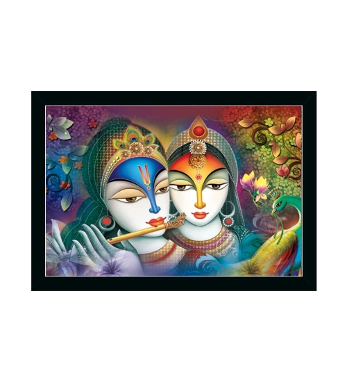 Radha Krishna Painting with Synthetic Photo Frame (Multicolor)
