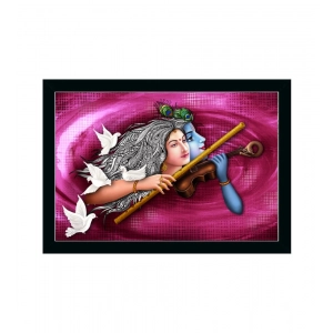 Generic Radha Krishna Painting with Synthetic Photo Frame (Multicolor)